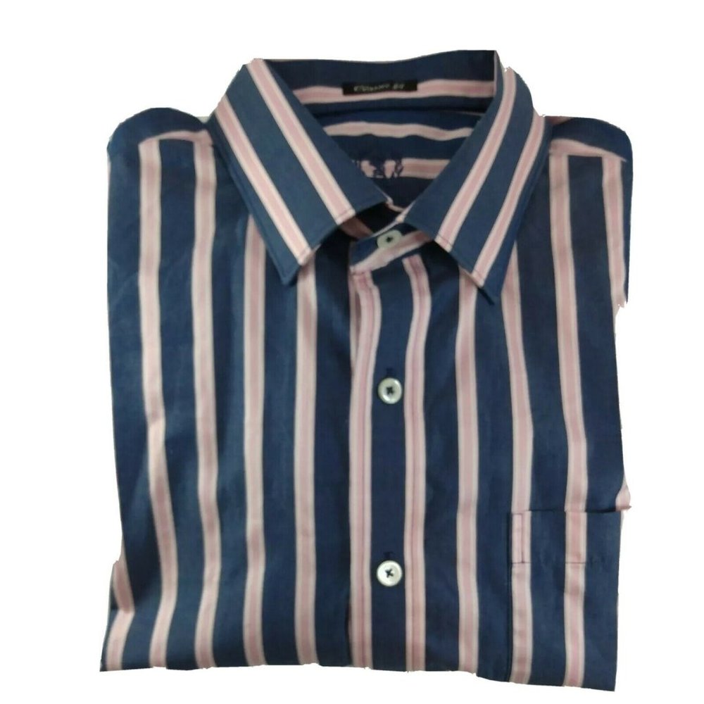 BUGATCHI UOMO Striped Casual Button Front Shirt Gray Pink White Men's Size L
